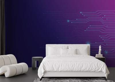 Technology banner blue and purple sky background concept line light circuit board Wall mural