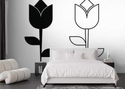 tulip flower icon line and silhouette style design template Wall mural