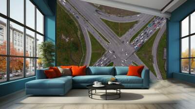 Aerial view of busy road intersection Wall mural