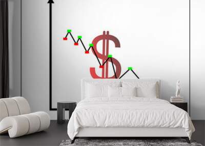 World economic recession concept: a graph showing downwards trend with dollar sign in red Wall mural