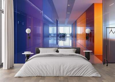 Futuristic office interior with vibrant colored glass walls Wall mural