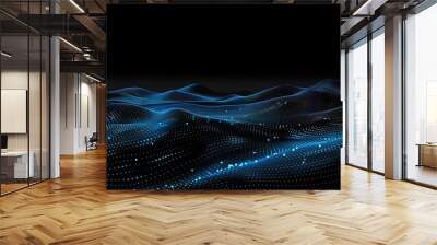 Abstract background with glowing blue dots on a dark black wavy vector illustration for technology, digital, and data network concepts Wall mural