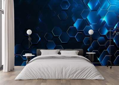 Abstract blue hexagon pattern on a technology background as a vector illustration in the style  Wall mural