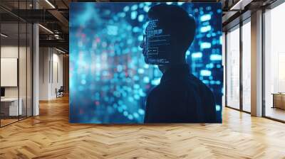 Ai technology, Artificial Intelligence. man using technology smart robot AI, artificial intelligence by enter command prompt for generates something, Futuristic technology transformation. Chat with AI Wall mural