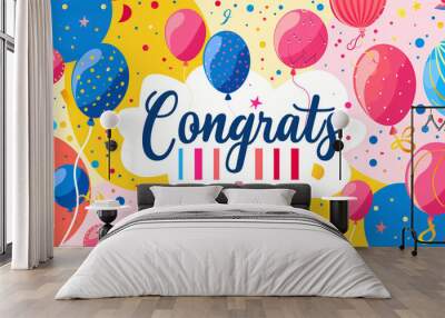 Congrats. Banner, speech bubble, poster and sticker concept, geometric style with text Congrats. Icon balloon with quote message congrats or congratulations. Vector Illustration Wall mural