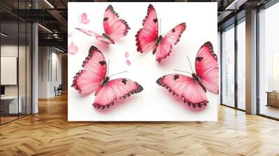 pink tropical butterflies isolated on a white background. for design Wall mural