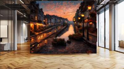 view of the city with romantic evening Wall mural