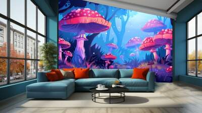 Fantasy Forest with Glowing Mushrooms Wall mural