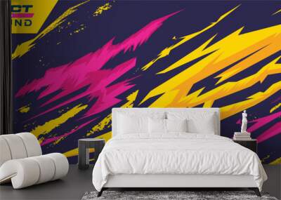 Car decal livery wrap banner abstract stripe sporty pink yellow color combination grunge brush thunder storm modern pattern racing motorsport vector design Wall mural