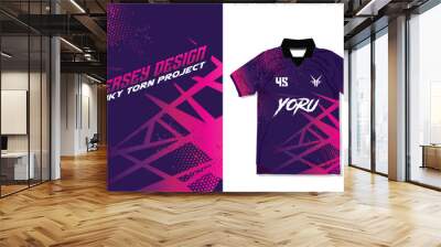 Sublimation jersey t-shirt design template spiky with halftone pattern vector background for football futsal soccer fishing rugby cycling event gaming esport motocross sport Wall mural