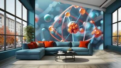 Close-up of Atomic Structure. 3D Render Wall mural