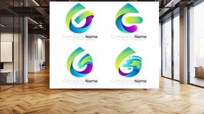 Water drop logo and letter G design colorful, 3d style Wall mural