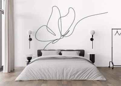 continuous line drawing of beautiful butterfly. single one line art of flying abstract butterfly for Wall mural