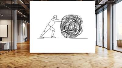 continuous line drawing of business man push stone vector illustration Wall mural