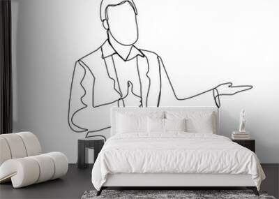 continuous line drawing of business man show presentation with thumb up finger gesture. Vector illustration Wall mural