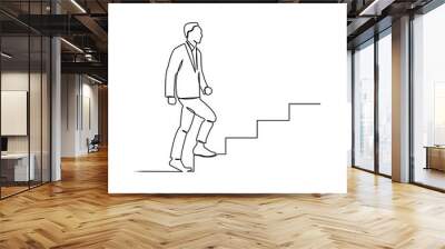 continuous line drawing of business man walk on stair vector illustration Wall mural