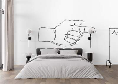 continuous line drawing of hand show and pointing direction with index finger. Vector illustration Wall mural