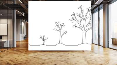 Continuous line drawing of step of tree growth. Vector illustration Wall mural