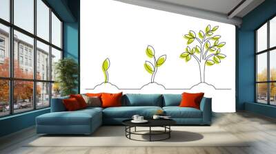 Continuous line drawing of step of tree growth. Vector illustration Wall mural