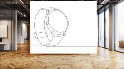 Continuous single line sketch drawing of digital and analog wrist watch. One line art of watches time clock vector illustration Wall mural