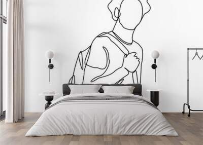 Continuous single one line drawing art of college campus student man with bag backpack. Vector illustration Wall mural