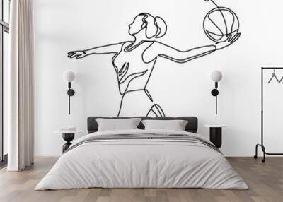 Continuous single one line drawing of basketball woman player healthy sport championship vector illustration Wall mural