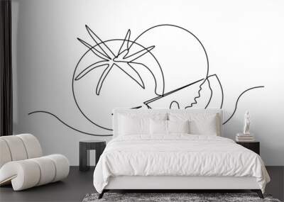 Continuous single one line drawing of fresh fruit vegetable tomato vector illustration Wall mural