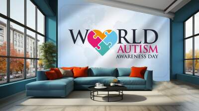 2 Nisan Dünya Otizm Farkındalık Günü. Translation: World Autism Awareness Day. Puzzle ribbon vector design sign. Symbol of autism. Wall mural