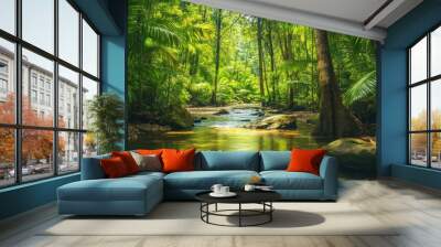 Tranquil Stream Through Lush Jungle Wall mural