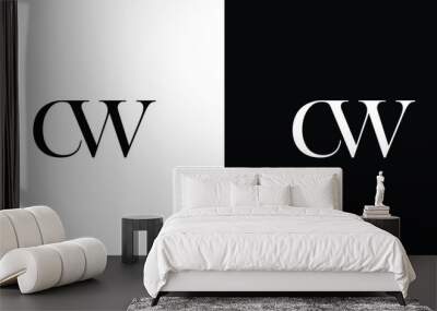 Abstract letter CW or WC letter design logo logotype icon concept with a serif font and classic elegant style look vector illustration in black and white color Wall mural