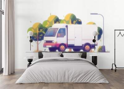 Fast moving shipping delivery truck icon, free delivery sign, free and express shipping service icon, shipment van pack, courier transport, distribution and logistic  Wall mural