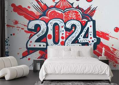 new year 2024 blue and red party graffiti Wall mural