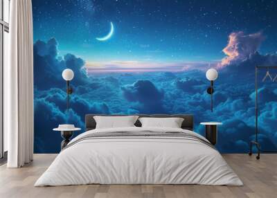 Dreamy Cloudscape with Crescent Moon Wall mural