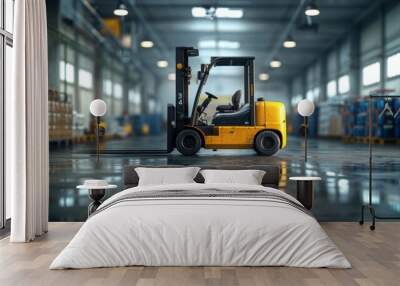 Ready forklift in industrial warehouse Wall mural