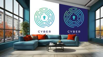 Creative technology digital cyber security logo template design with modern shield and key protection concept. Logo for business, digital and technology. Wall mural