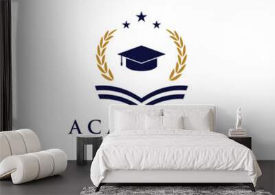 Education logo template design with bachelor cap and book concept with creative idea.Logo for school, university,academy and student. Wall mural