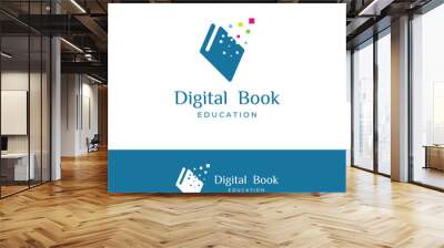 Educational digital book and online knowledge learning book logo and symbol icon vector illustration template. Wall mural