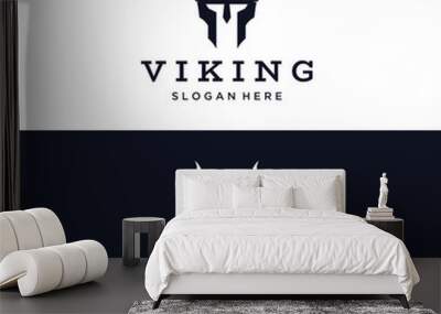 Viking warrior helmet Logo design with simple horned helmet. Wall mural