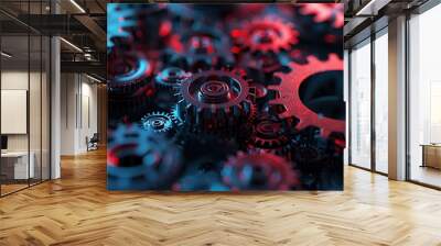 A series of interconnected gears turning together seamlessly Wall mural