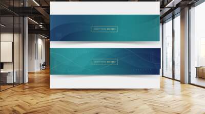 banner background advertising, colorful, 2 set, dark green and blue, line wave, abstract eps 10 Wall mural