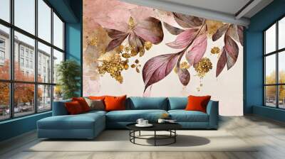 Abstract art botanical pink background vector nice leaf. Generative Ai Wall mural