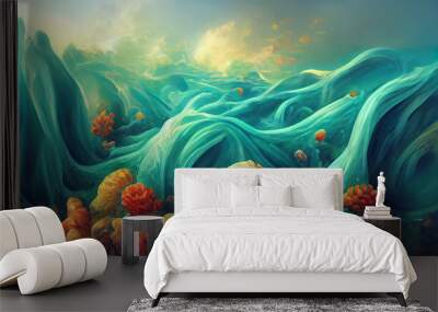 Abstract fantasy underwater ocean seascape illustration Wall mural