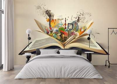 Beautiful abstract surreal head of a books concept, contemporary. Generative Ai Wall mural