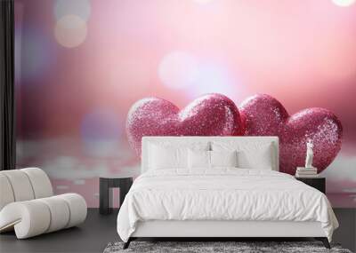 Beautiful happy valentine's day card with realistic glitter hearts template Wall mural