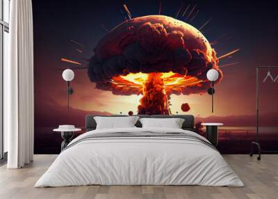 Huge nuclear bomb explosion, end of the world,. Generative Ai Wall mural