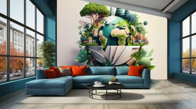 Illustration of environmentally friendly and ecology concept. Generative Ai Wall mural