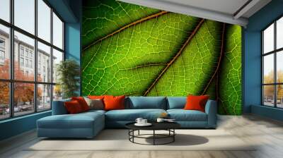 Leaves leaf texture green organic background. Generative Ai Wall mural