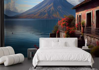 Most Beautiful place in Lake Atitlan Guatemala. Generative Ai Wall mural