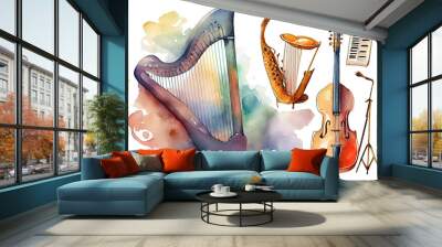 music festival concept design for social media and community watercolor vector. Generative Ai Wall mural