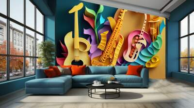 paper cut craft style music. Generative Ai Wall mural